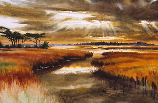 Watercolor painting of the South Carolina Lowcountry by John Hulsey